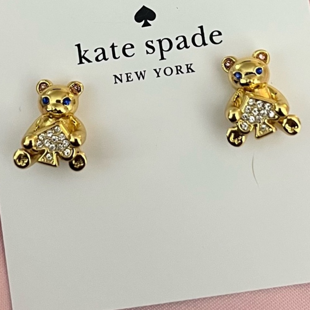 New Kate Spade Oh What Fun Spade Teddy Bear Studs - Picture 8 of 14